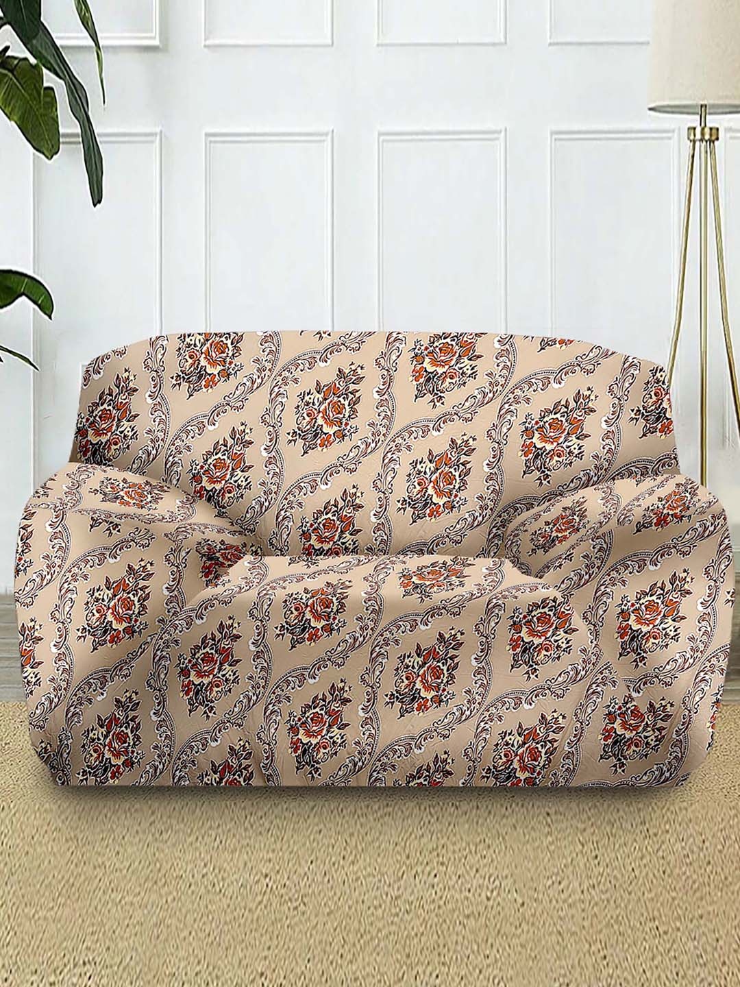 

Home Centre Morgan Beige & Orange-Coloured Printed 1-Seater Sofa Cover With Arms