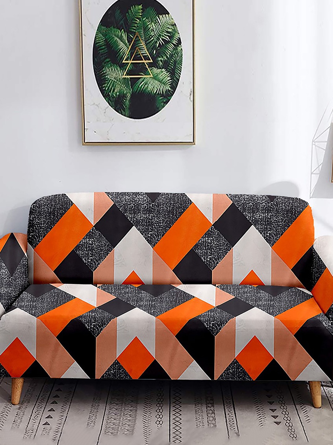 

Home Centre Morgan Grey & Orange-Colored Printed 3-Seater Sofa Cover
