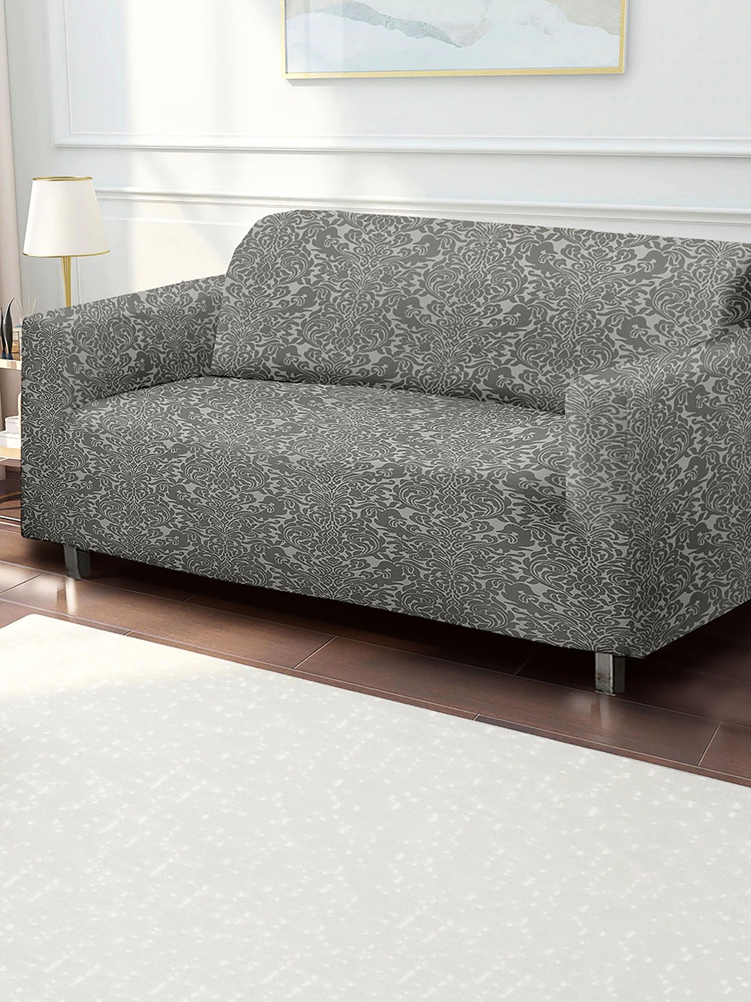 

Home Centre Morgan Damask Grey Printed Jacquard 3-Seater Sofa Cover With Arms