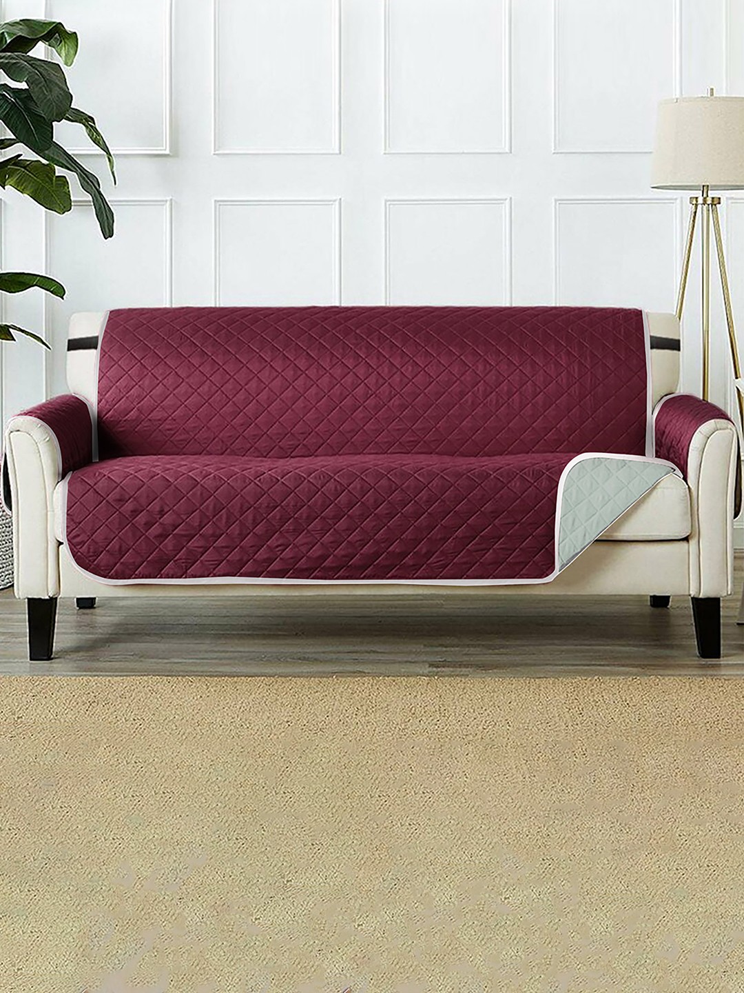 

Home Centre Morgan Maroon Quilted 1-Seater Sofa Cover With Arms