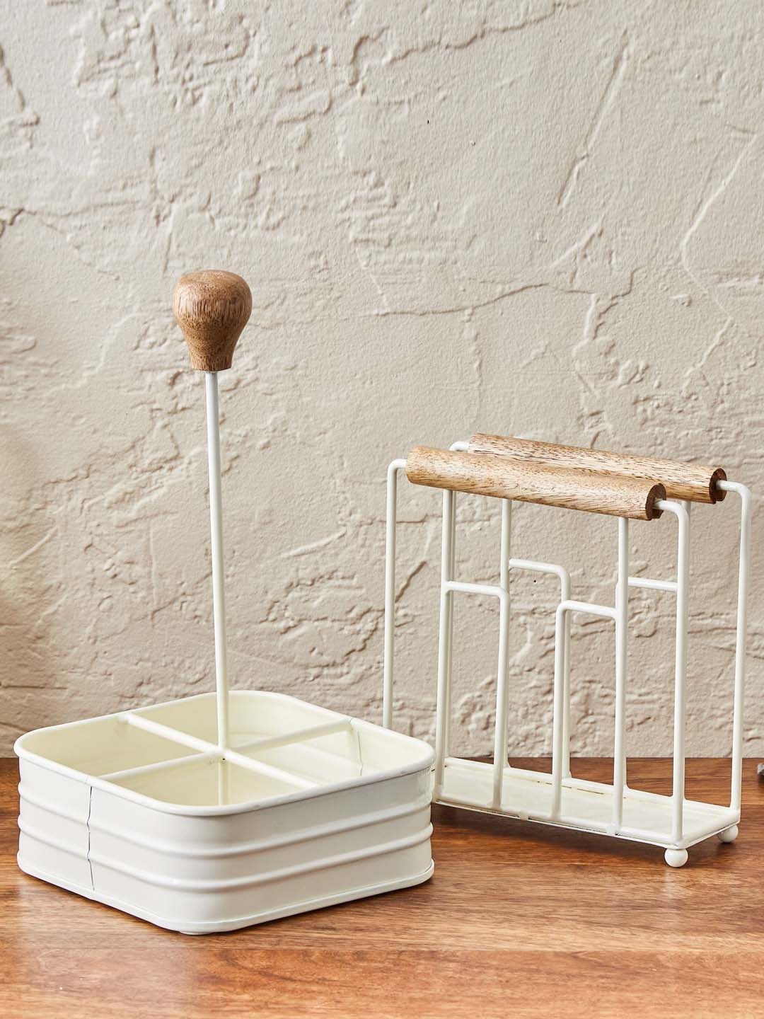 

Home Centre Cream-Coloured Mirage Iron and Mango Wood Tissue Holder