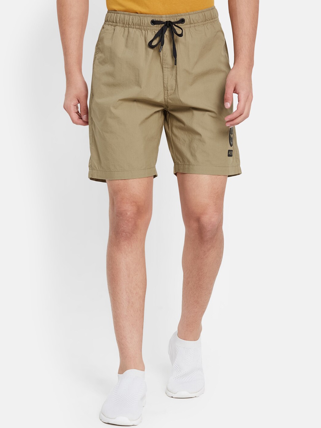 Octave Men Mid-Rise Sports Cotton Shorts, Khaki