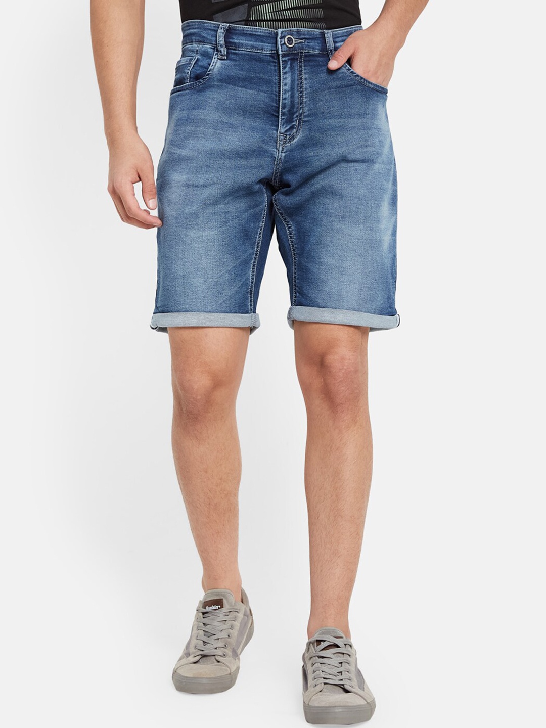 

Octave Men Mid-Rise Cotton Denim Shorts, Blue