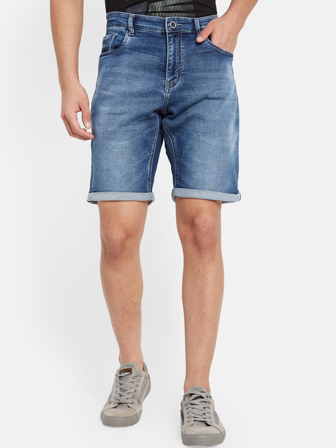 

Octave Men Mid-Rise Cotton Denim Shorts, Blue