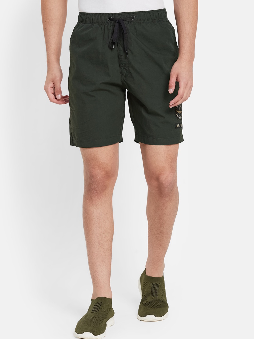 

Octave Men Mid-Rise Cotton Sports Shorts, Olive