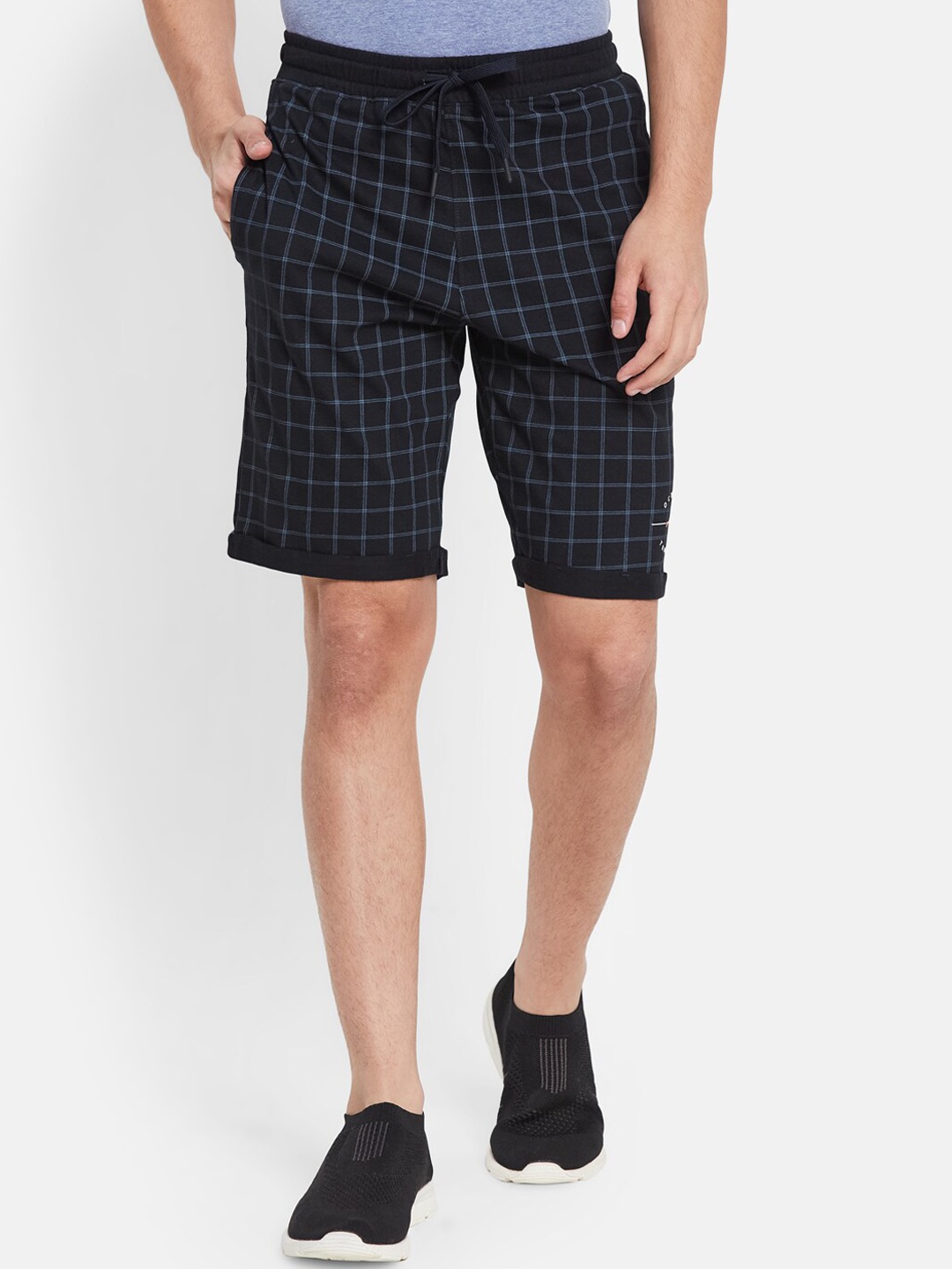 

Octave Men Checked Cotton Shorts, Navy blue
