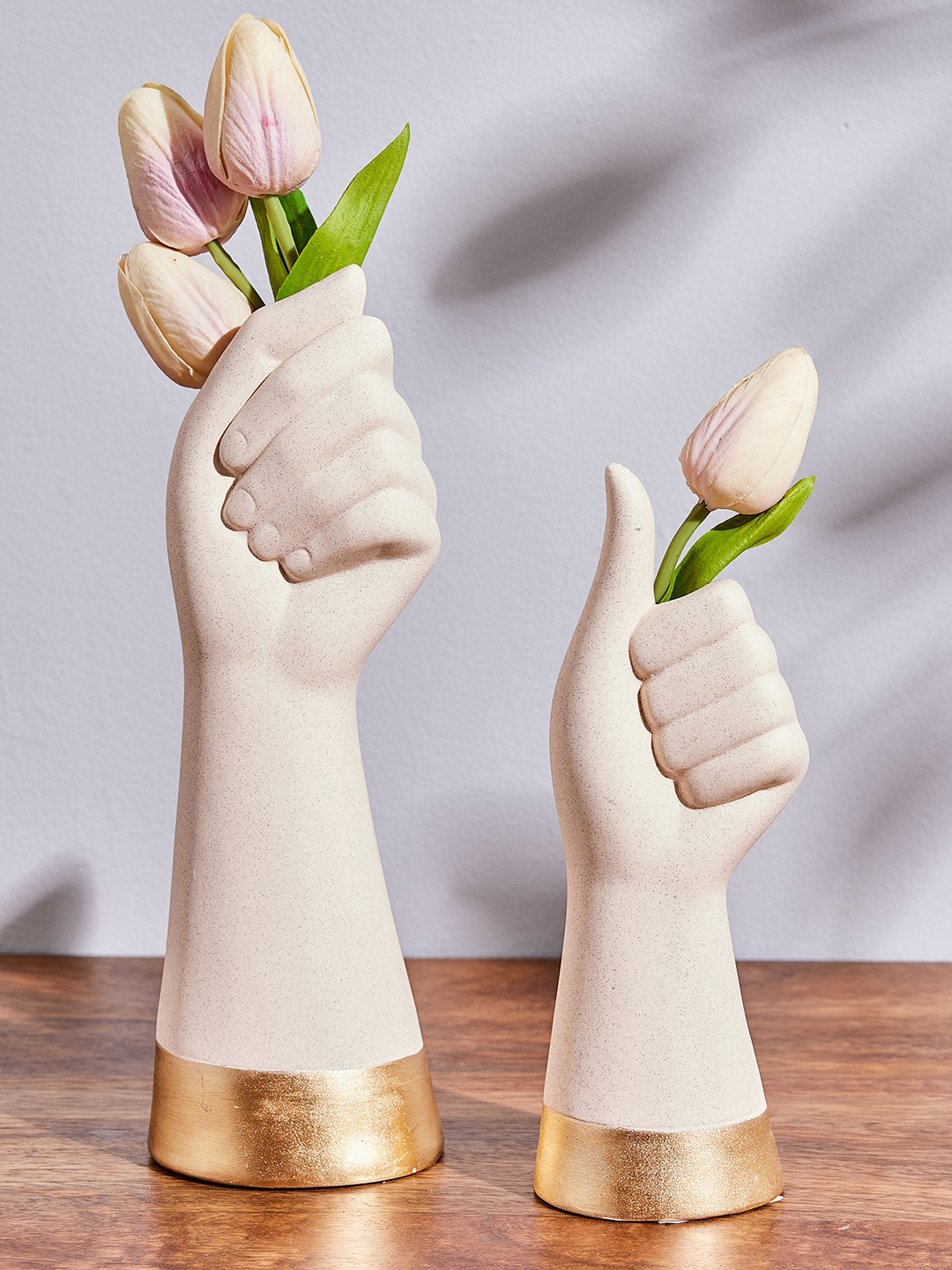 

Home Centre Marshmallow White & Golden Hand Shaped Ceramic Flower Vase