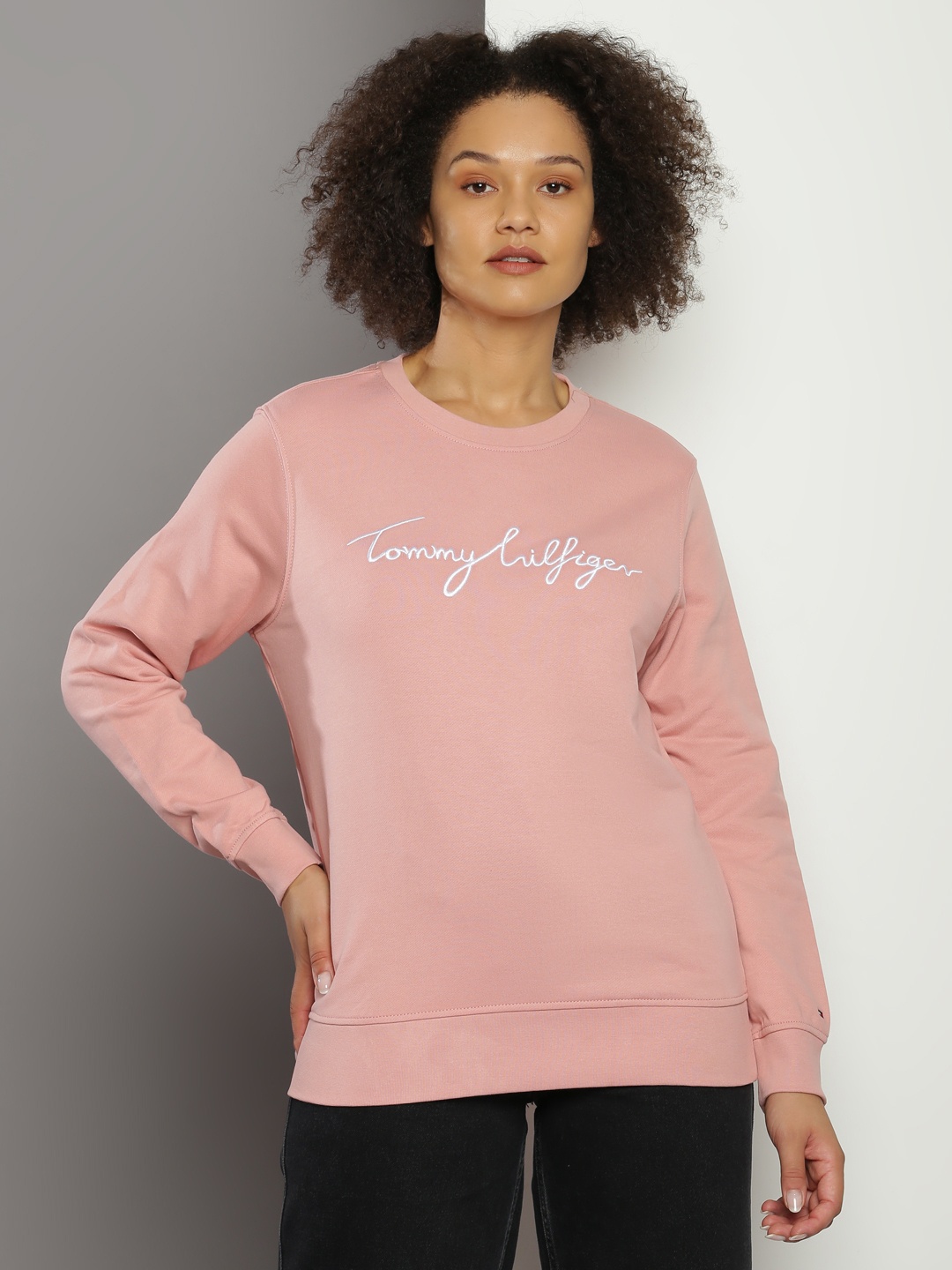 

Tommy Hilfiger Embroidered Round Neck Pure Cotton Sweatshirt, Pink