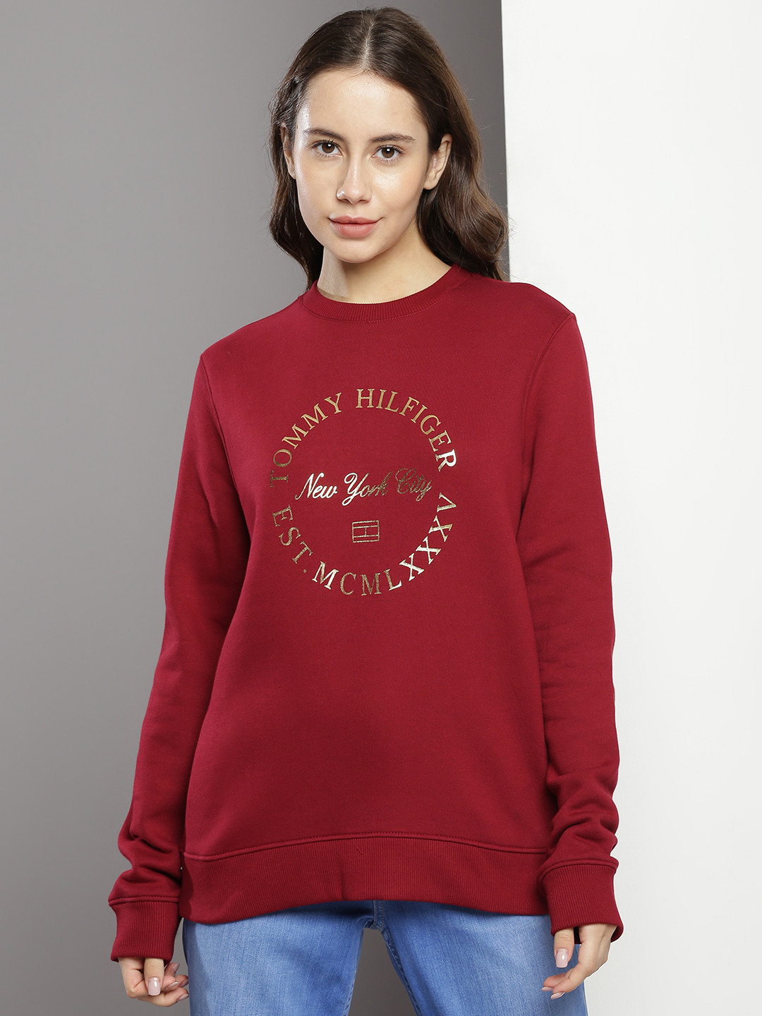 

Tommy Hilfiger Brand Logo Printed Pullover Sweatshirt, Maroon
