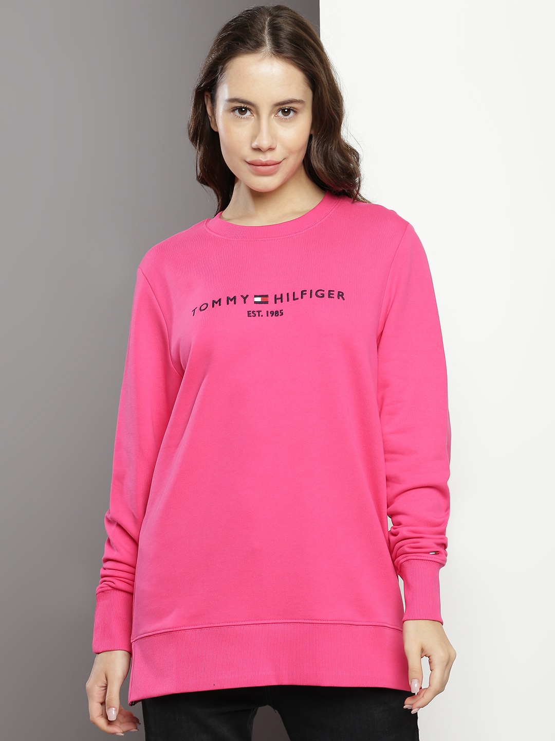 

Tommy Hilfiger Embroidered Round Neck Pure Cotton Sweatshirt, Pink
