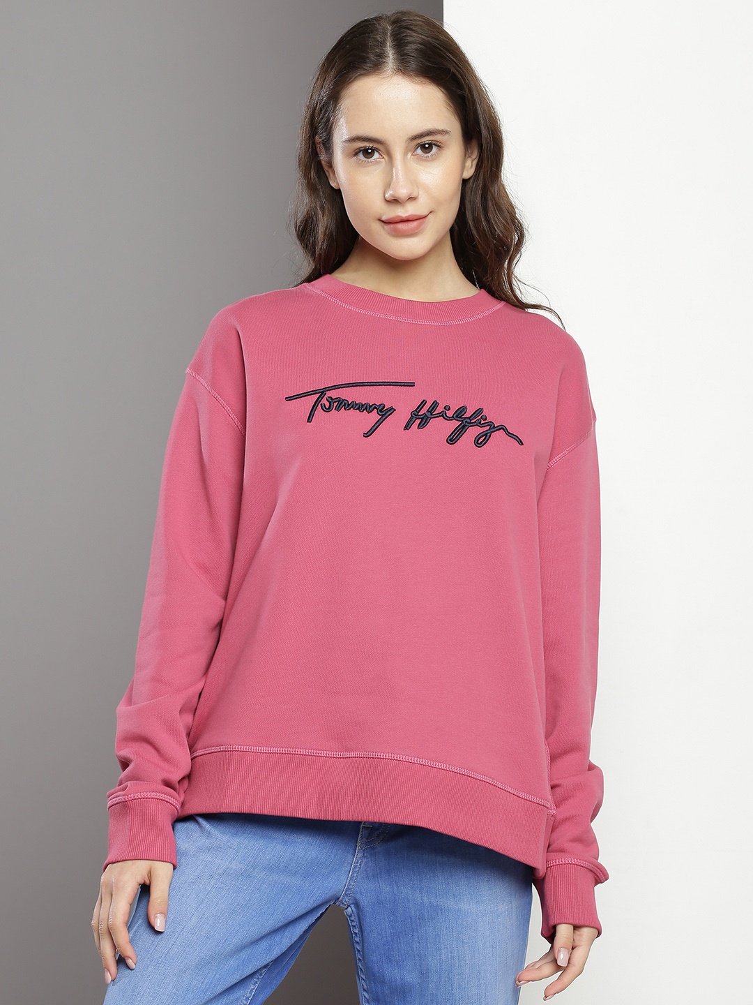 

Tommy Hilfiger Embroidered Round Neck Pure Cotton Sweatshirt, Pink