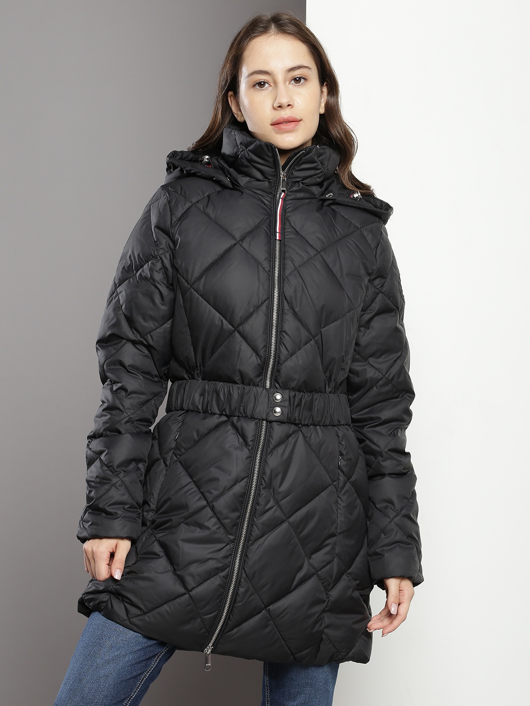 

Tommy Hilfiger Solid Hooded Longline Quilted Jacket, Black