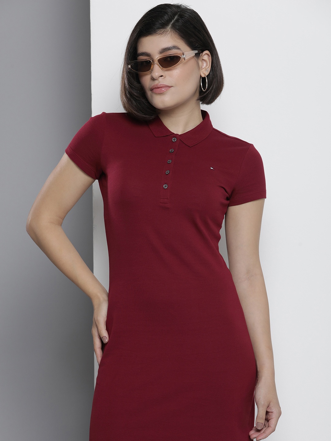 

Tommy Hilfiger Polo Collar Above Knee T-shirt Dress, Maroon