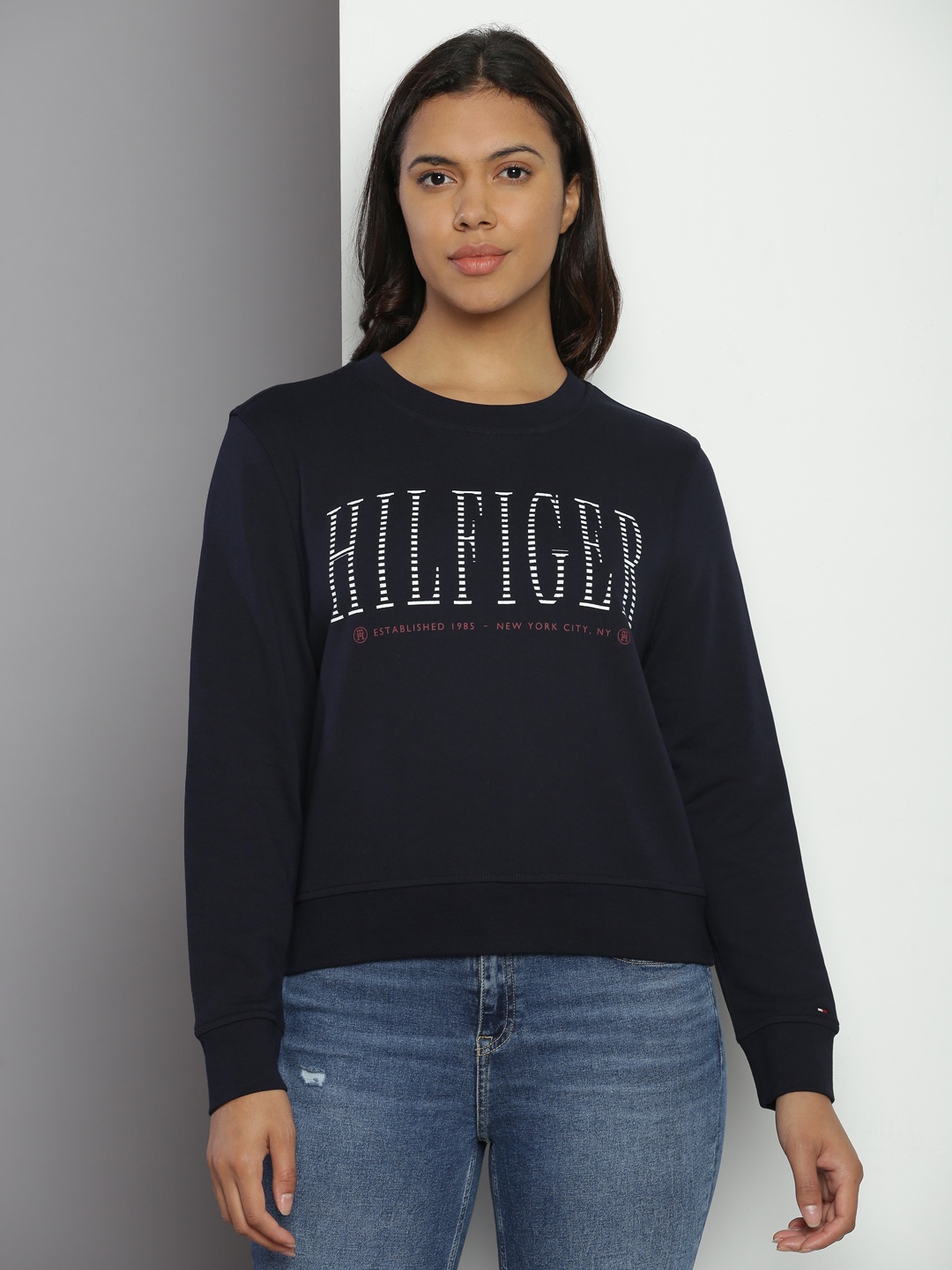 

Tommy Hilfiger Brand Logo Printed Pure Cotton Sweatshirt, Navy blue