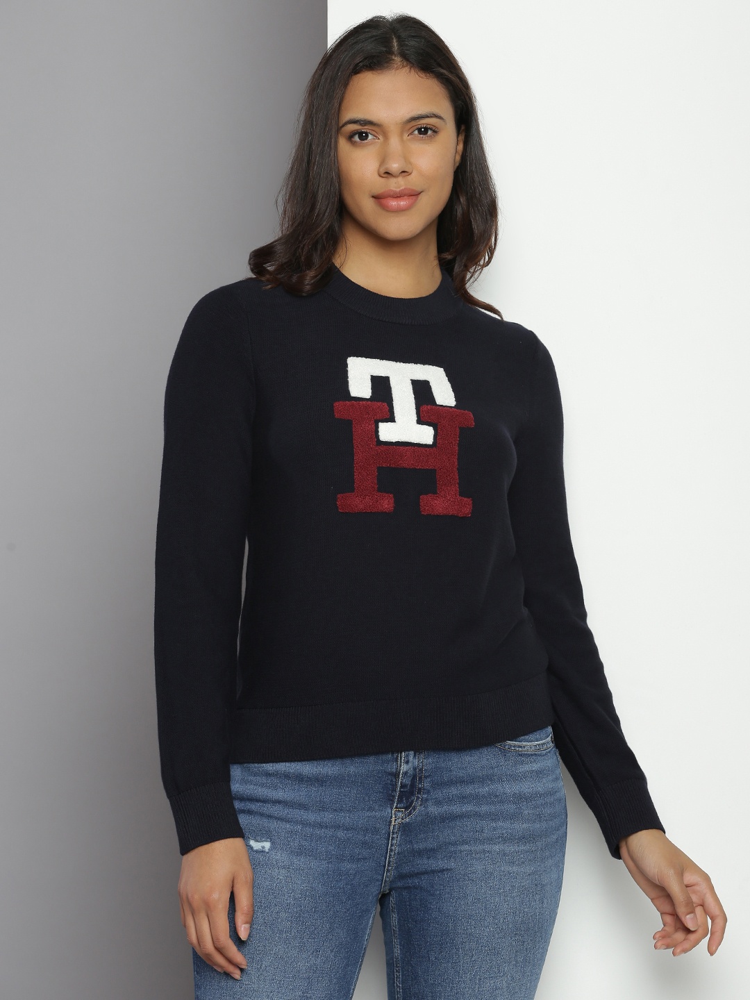 

Tommy Hilfiger Brand Logo Embroidered Pure Cotton Sweatshirt, Navy blue
