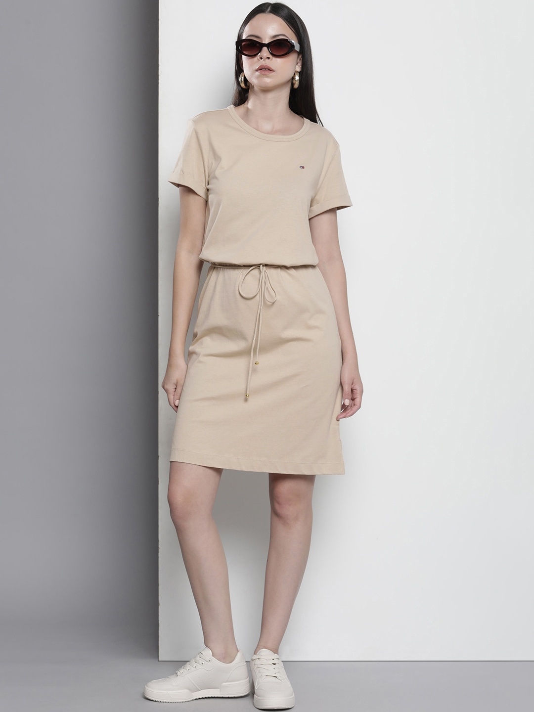 

Tommy Hilfiger Solid Pure Cotton T-shirt Dress, Beige