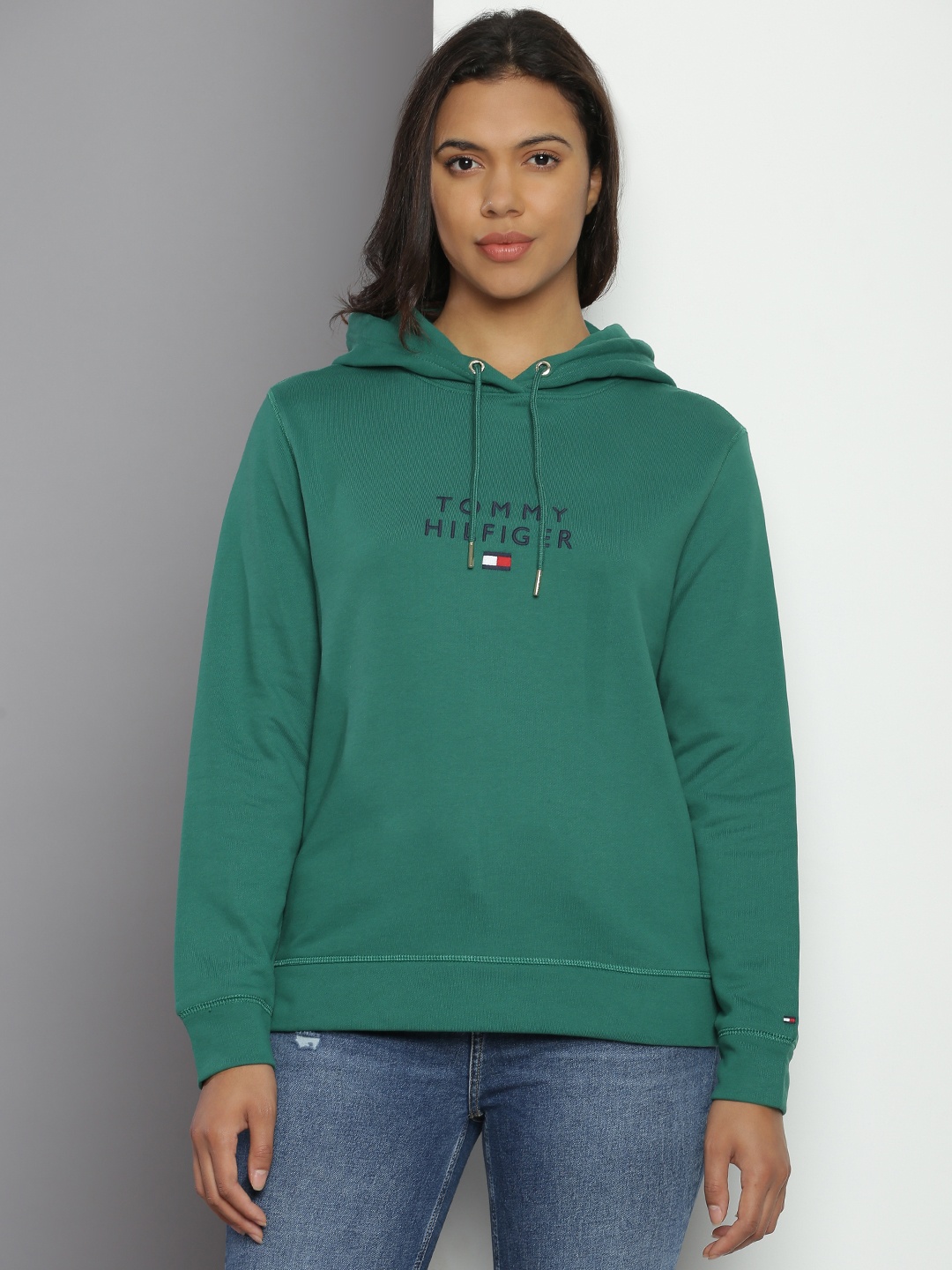 

Tommy Hilfiger Pure Cotton Brand Logo Printed Hooded Sweatshirt, Green