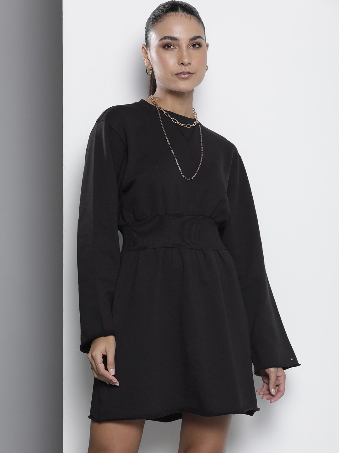 

Tommy Hilfiger Solid Pure Cotton Fit & Flare Mini Dress, Black