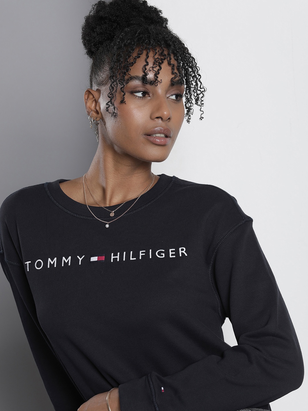 

Tommy Hilfiger Brand Logo Embroidered Detail Pure Cotton Jumper Dress, Navy blue