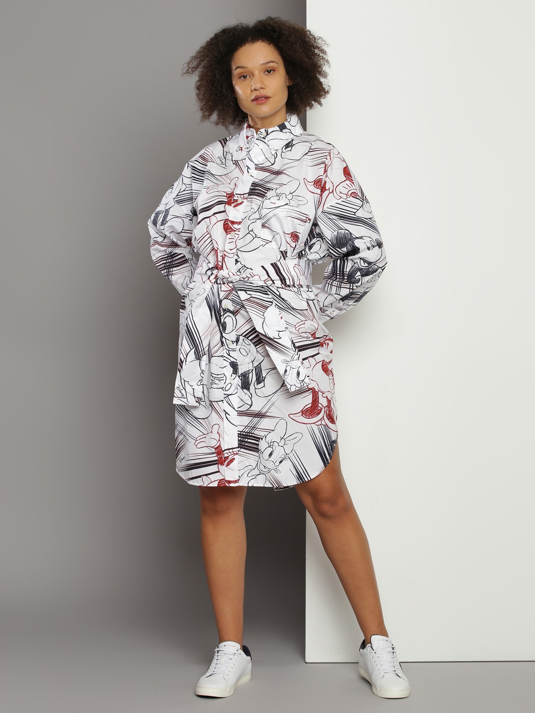 

Tommy Hilfiger Pure Cotton Disney Mickey Mouse Printed Shirt Style Mini Dress, White