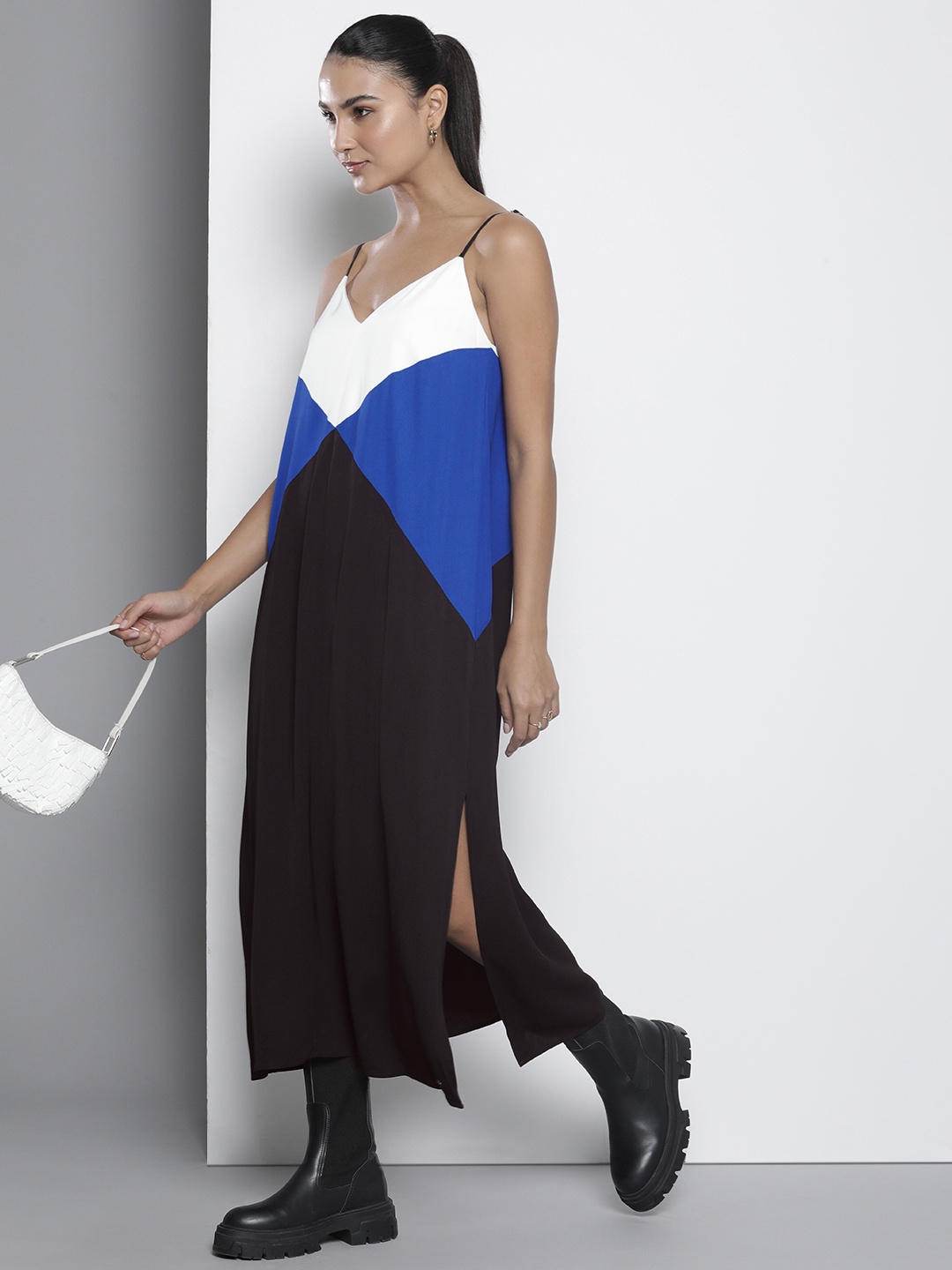 

Tommy Hilfiger Colourblocked A-Line Sleeveless Midi Dress, Black