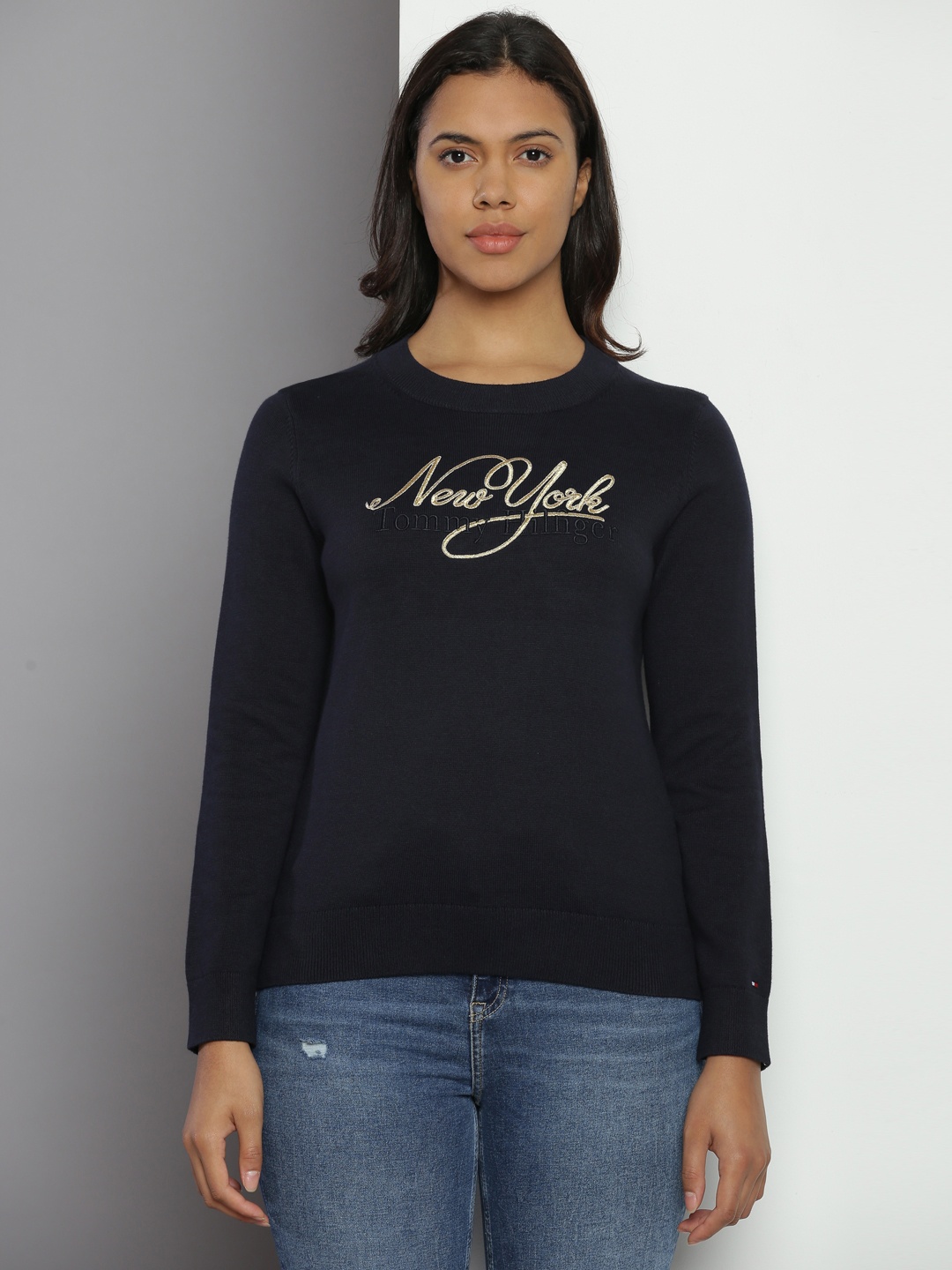

Tommy Hilfiger Sustainable Pure Cotton Brand Logo Embroidered Sweatshirt, Navy blue