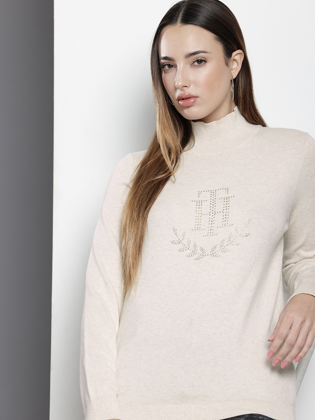 

Tommy Hilfiger Embellished High Neck Sweatshirt, Beige