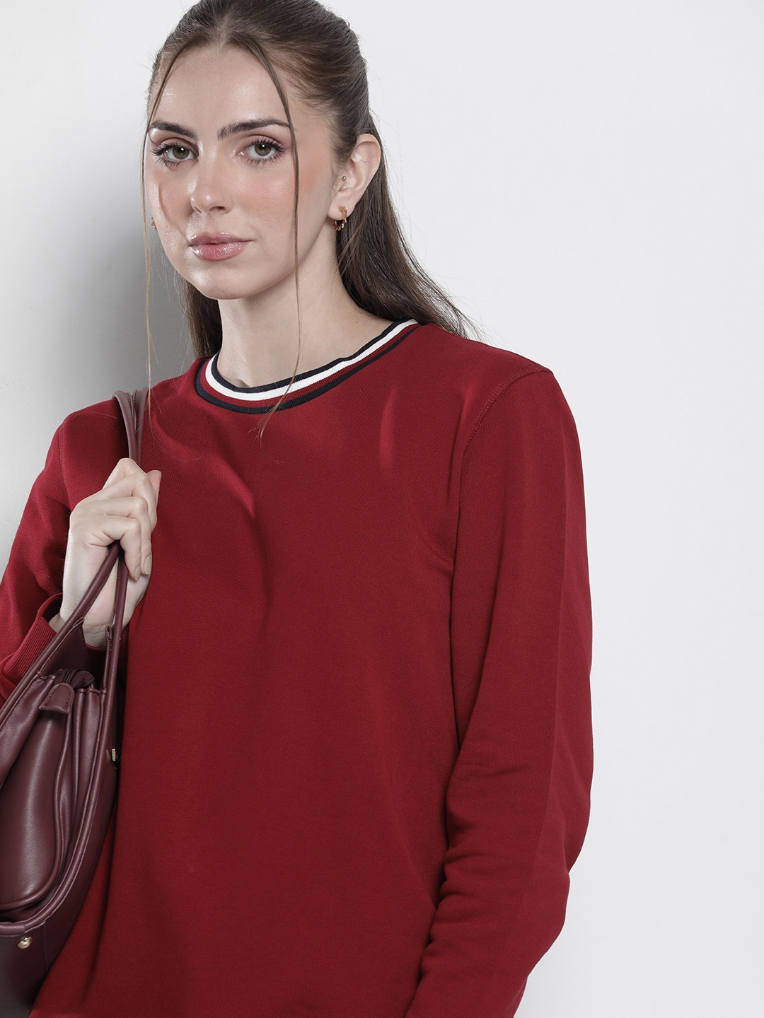 

Tommy Hilfiger Solid Round-Neck Pure Cotton Sweatshirt, Maroon