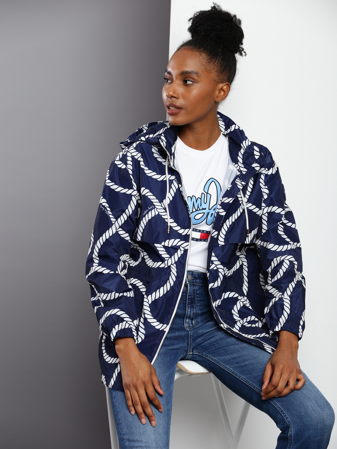 

Tommy Hilfiger Graphic Printed Hooded Tailored Jacket, Navy blue