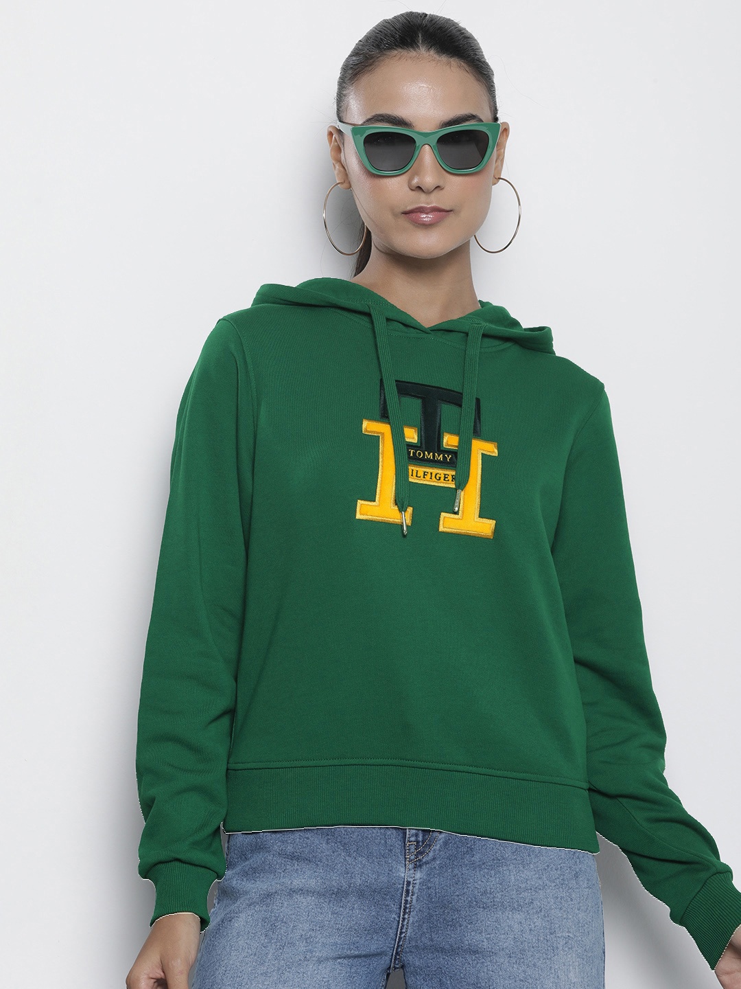 

Tommy Hilfiger Pure Cotton Brand Logo Long Sleeves Hooded Sweatshirt, Green
