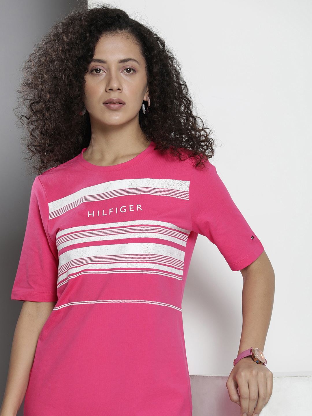 

Tommy Hilfiger Striped Pure Cotton T-shirt Dress, Pink