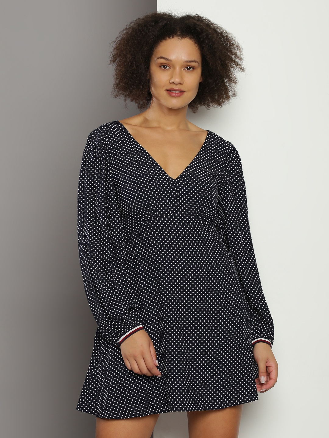 

Tommy Hilfiger Polka Dot Printed Fit & Flare Mini Dress, Navy blue