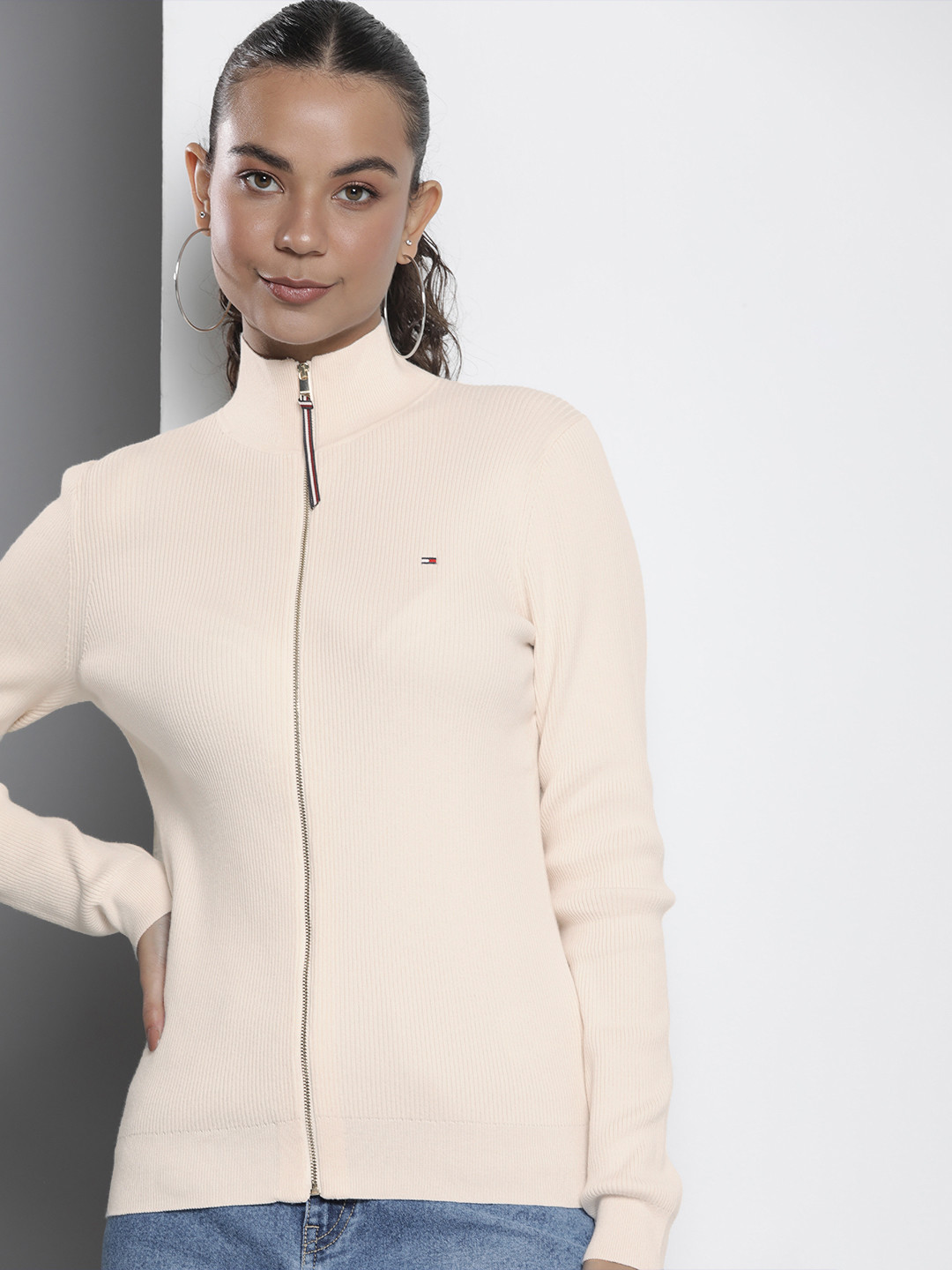 

Tommy Hilfiger Mock Neck Cardigan, Beige