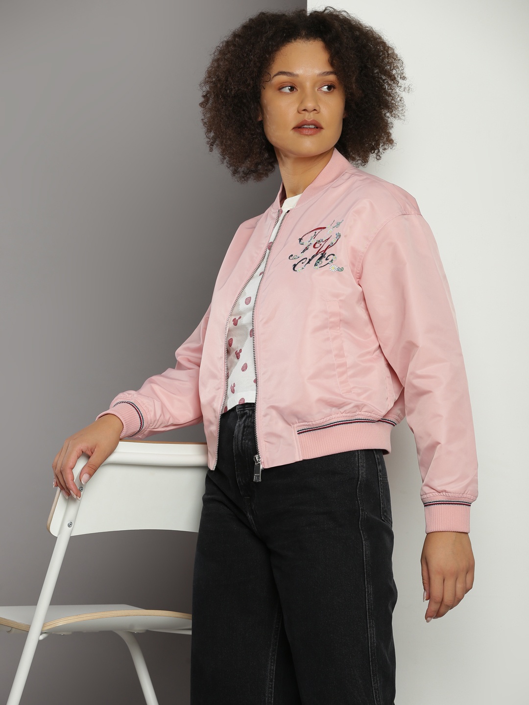 

Tommy Hilfiger Embroidered Stand-Collar Bomber Jacket, Pink