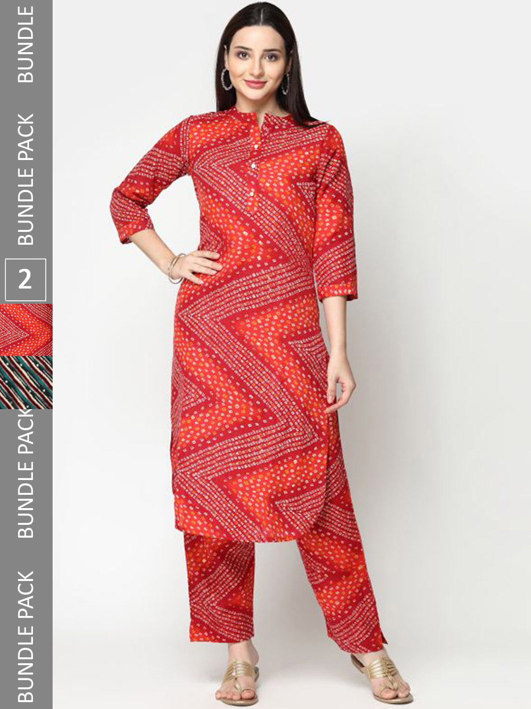 

KALINI Selection Of 2 Bandhani Printed Pure Cotton Kurta With Trousers, White