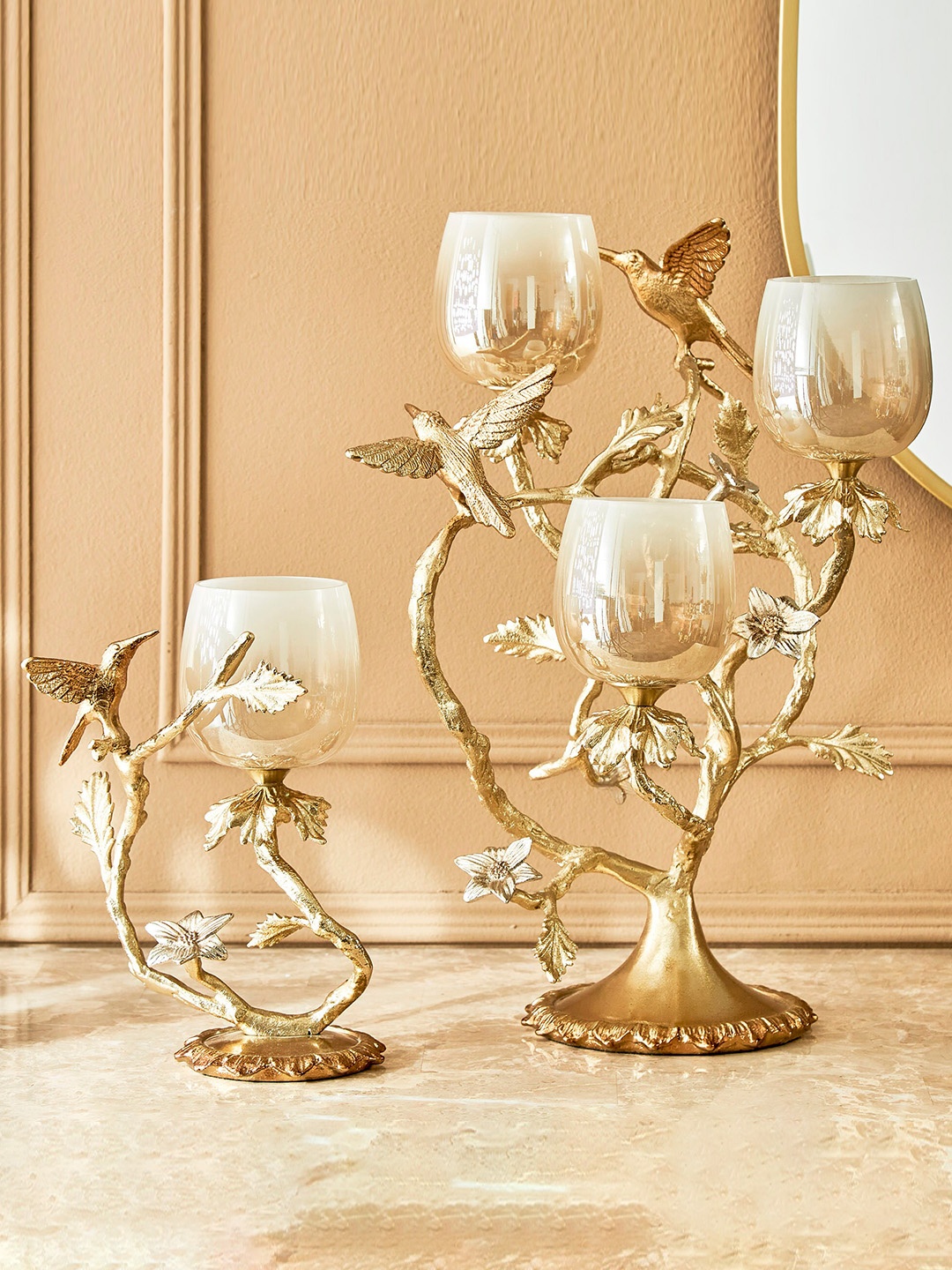 

Home Centre White Hummingbird Votive Candle Holders, Gold