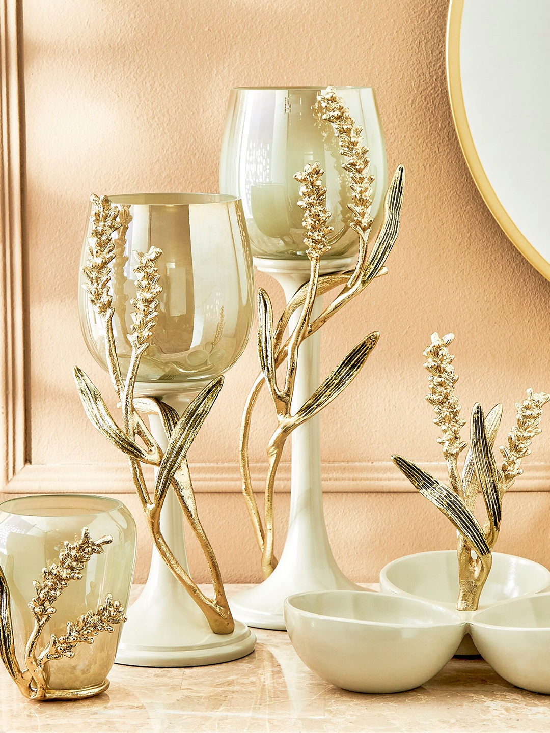 

Home Centre Eternity Vivere Grey Glass and Aluminium Hurricane Candle Holder, Gold