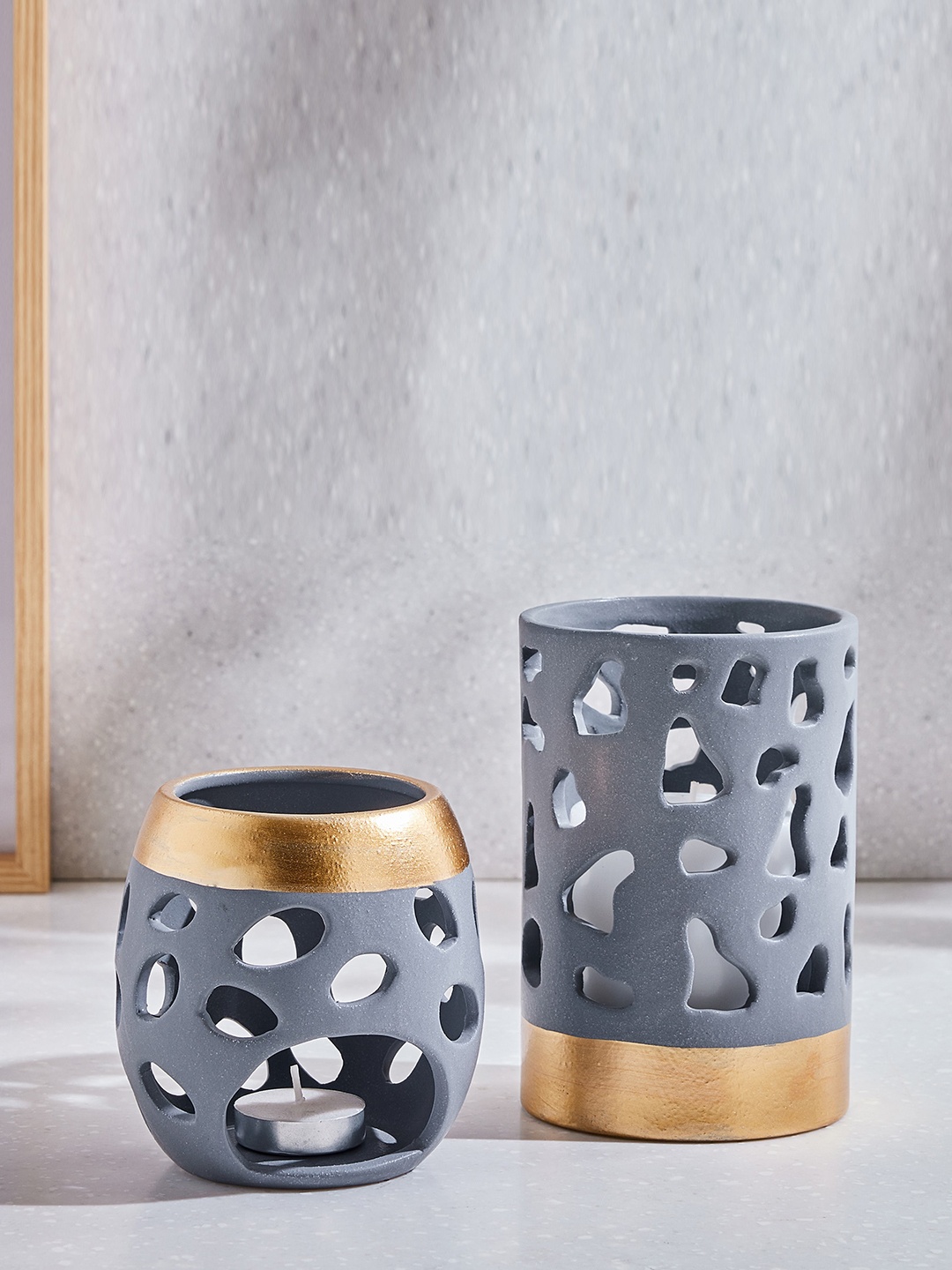

Home Centre Marshmallow Grey Ceramic Votive Candle Holder