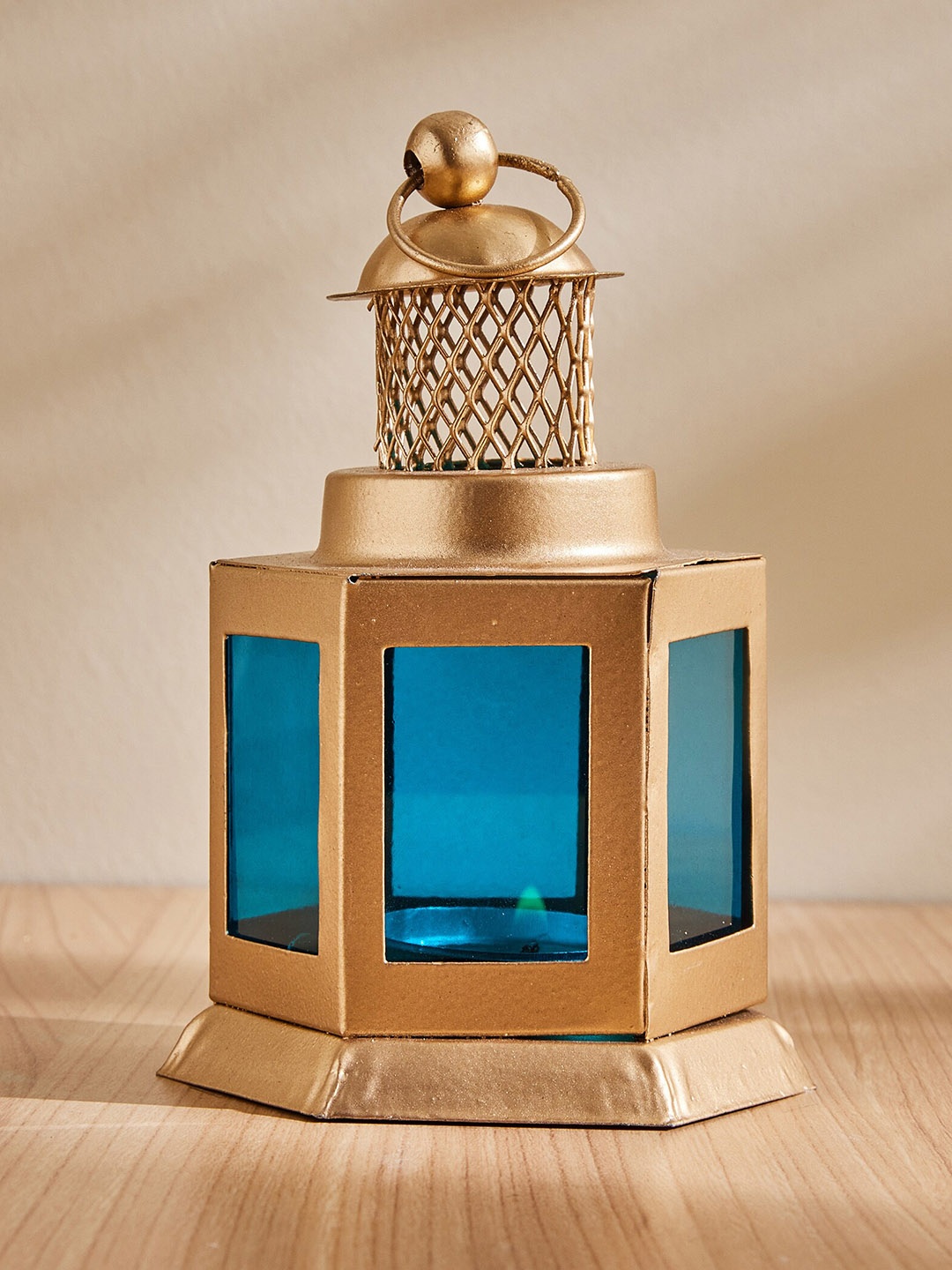 

Home Centre Pacific Salsa Blue Glass Mini Lantern, Gold