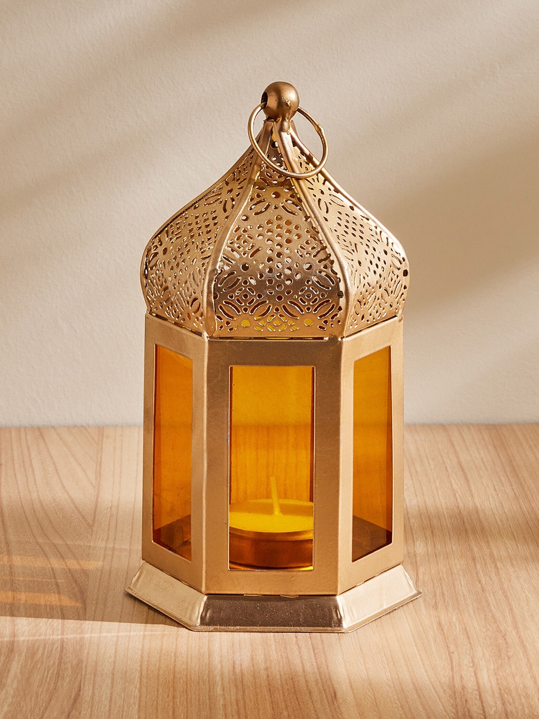 

Home Centre Textured Lantern With Metal Lid, Gold