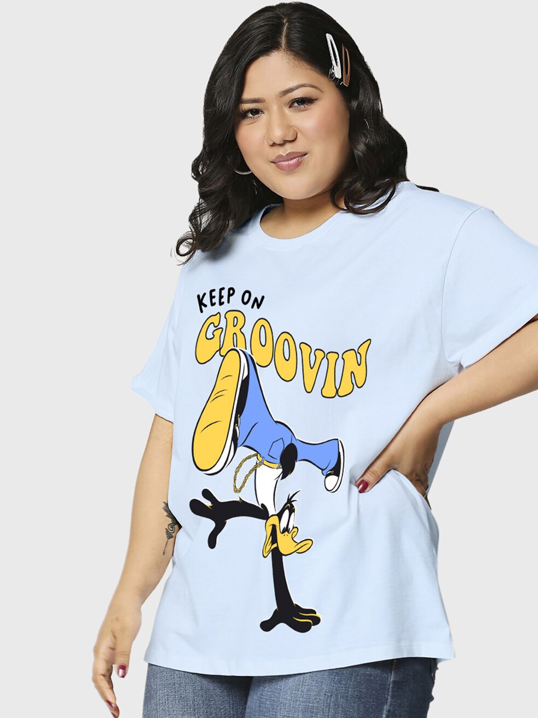 

Bewakoof Plus Humour And Comic Looney Tunes Printed Pure Cotton T-Shirt, Blue