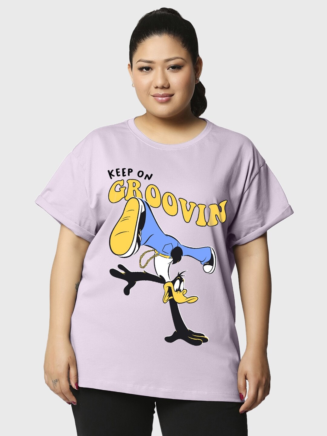 

Bewakoof Plus Humour And Comic Looney Tunes Printed Pure Cotton T-Shirt, Purple