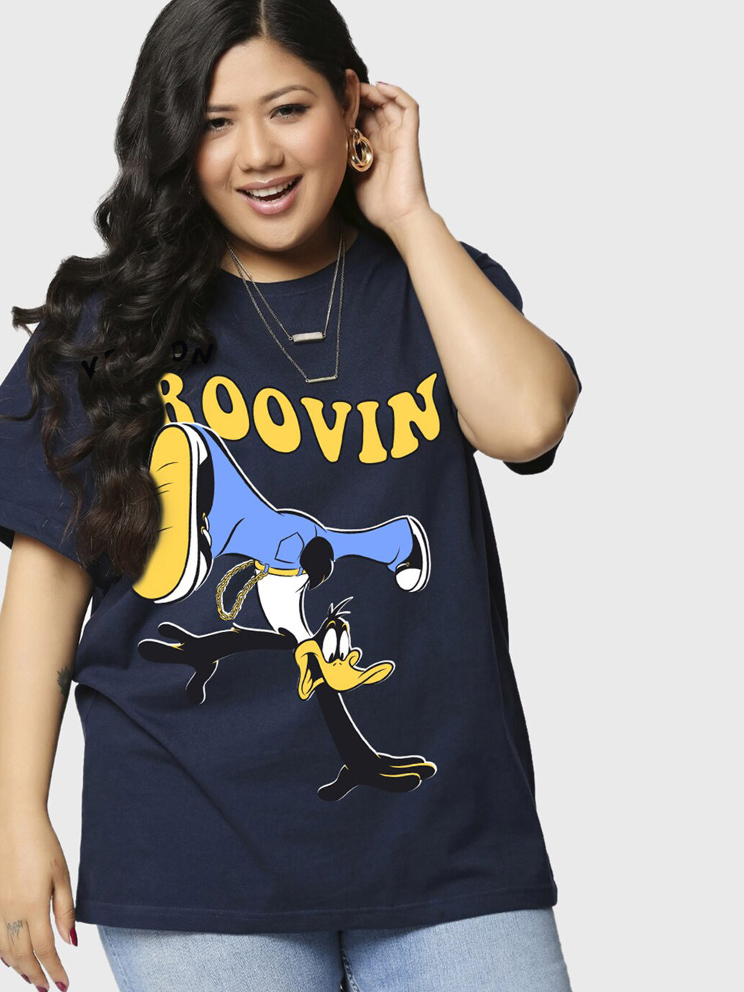 

Bewakoof Plus Looney Tunes Printed Pure Cotton Relaxed Fit T-shirt, Blue