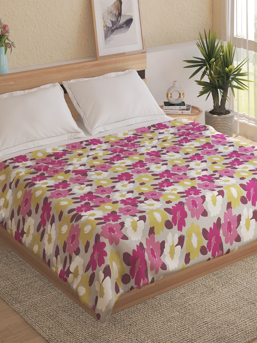 

Home Centre Grey & Purple Floral Mild Winter 150 GSM Cotton Double Bed Blanket