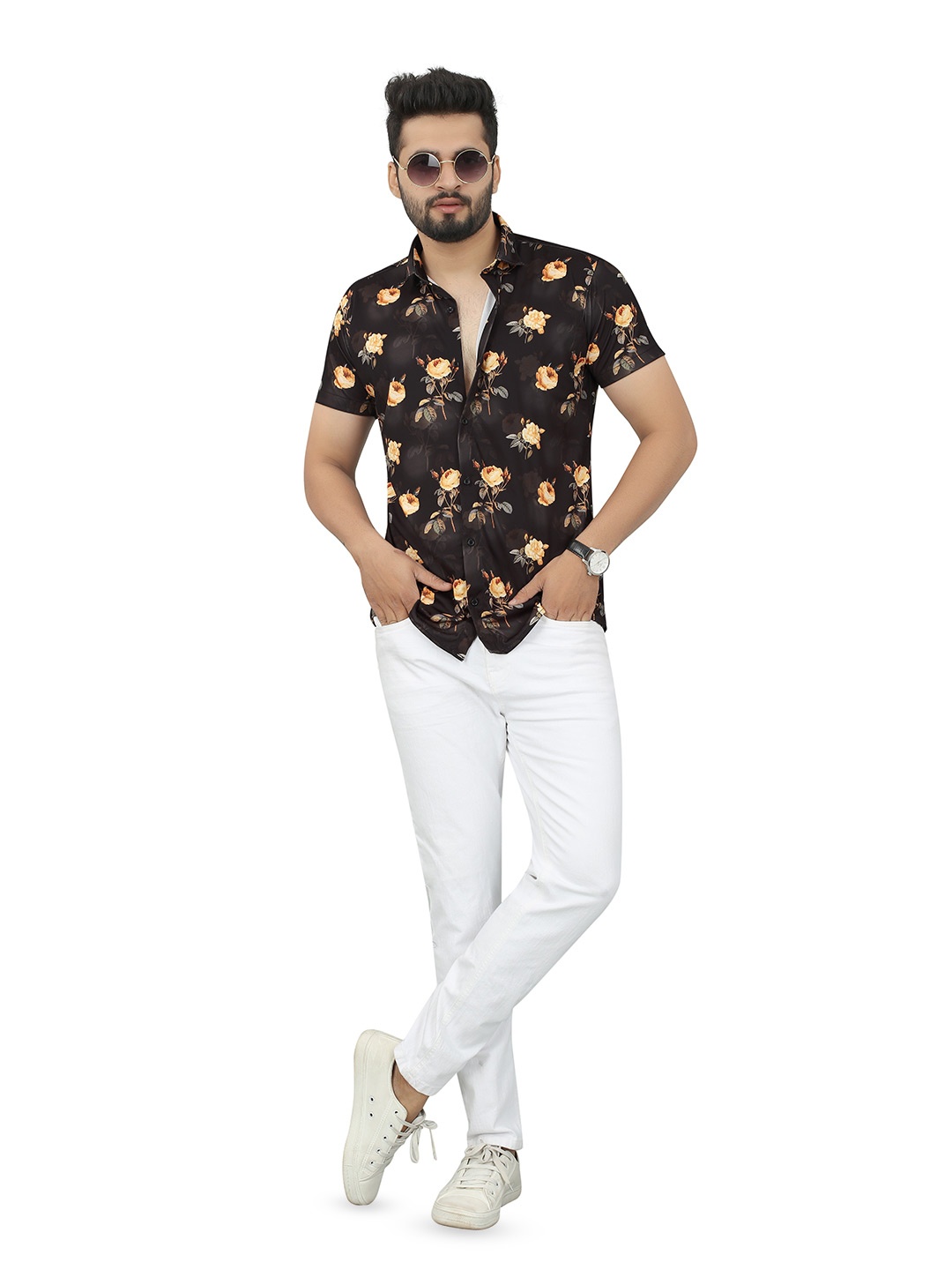 

N N ENTERPRISE Slim Fit Floral Printed Casual Shirt, Brown