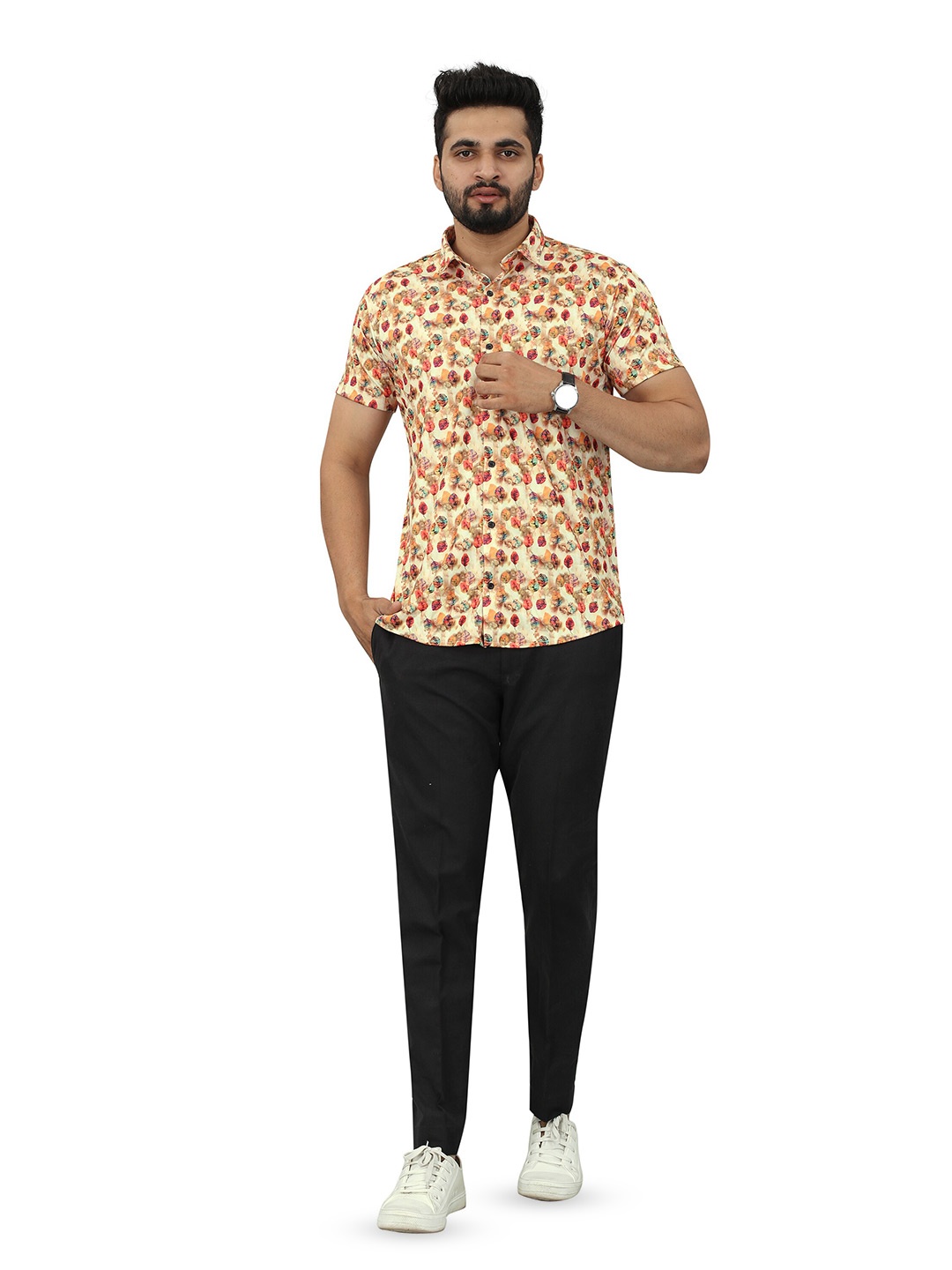 

N N ENTERPRISE Slim Fit Floral Printed Casual Shirt, Orange