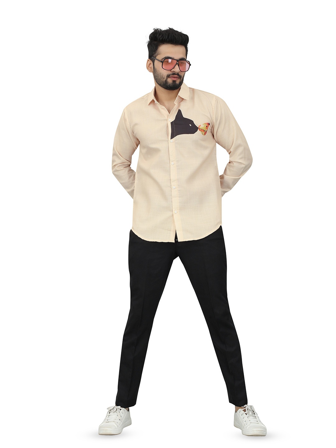 

N N ENTERPRISE Slim Fit Graphic Printed Casual Shirt, Cream