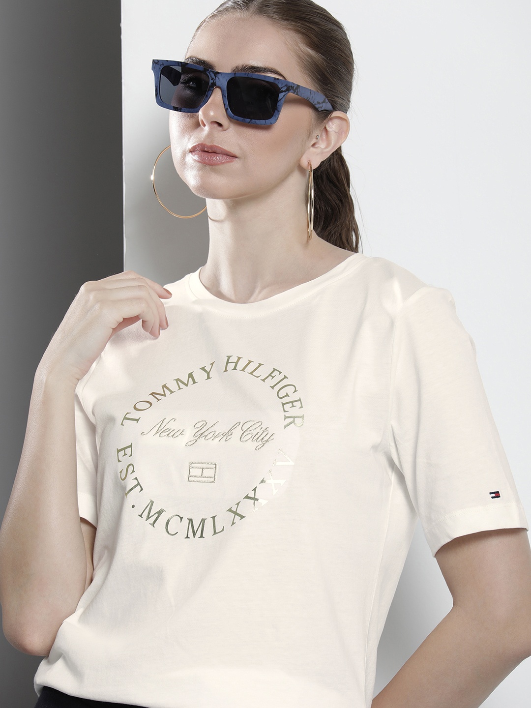 

Tommy Hilfiger Typography Printed Pure Cotton T-shirt, White