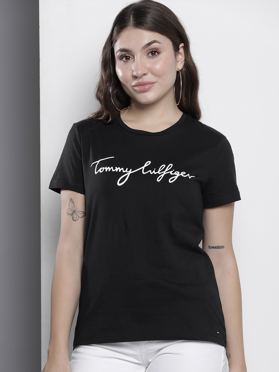 

Tommy Hilfiger Brand Logo Printed Pure Cotton T-shirt, Black