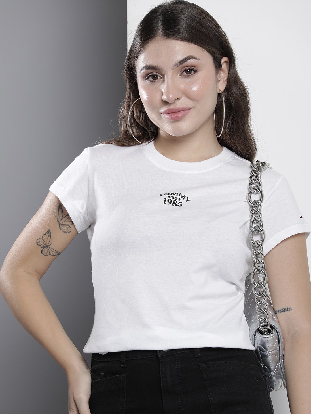 

Tommy Hilfiger Brand Logo Printed Slim Fit T-shirt, White